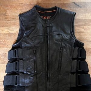 True Element Black Leather Vest with Side Straps